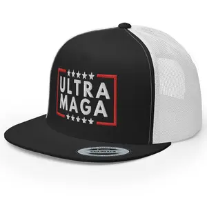 RIVEMUG SQ Ultra MAGA Embroidered Flat Bill Trucker Hat High Crown Adjustable Make America Great Again Trump Cap trump trucker