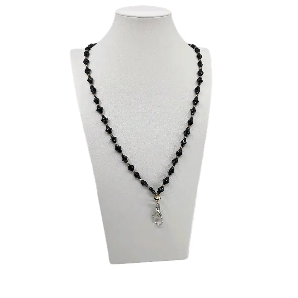 Blackstone Twisted Nuggets Lanyard, Separated by Bronze Crystals, Finished with a Silver Lobster Clasp