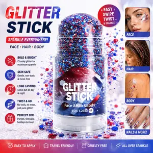 4th of July Red White Blue Glitter Stick, Upgraded Sparkling Super Sparkly Shimmer USA Flag Body Glitter, Face and Hair Outfits for Women, Fourth of July Accessories for Independence Day and Memorial Day