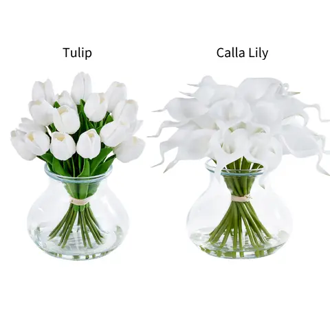 VeriNatural Realistic Silk Tulip/ Calla Lily  in Vase – Faux Flowers for Living Room, Table & Party Decoration 【SummerVibes】