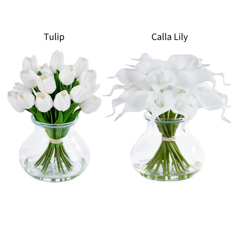 VeriNatural Realistic Silk Tulip/ Calla Lily in Vase – Faux Flowers for Living Room, Table & Party Decoration 【SummerVibes】