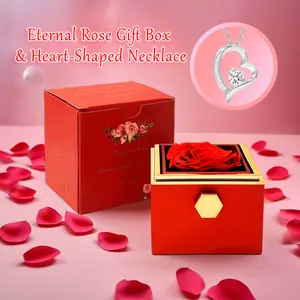 Forgot the Gift DON’T PANIC Preserve Red Rose Box with Necklace for Women Mom Wife Anniversary Valentine's Day Girlfriend Jewelry Present Last-Minute Valentine Gift
