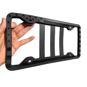 Silicone License Plate Frame - Anti-Rattle Anti-Scratch Matte on Gloss Black for Car or Truck American Flag Topography Design Rustproof Weatherproof Vehicle
