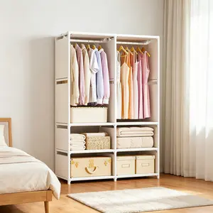 Bedroom Floor Hanging Rack, Open Closet Organizer, Simple Storage Shelf, Dust-Proof Fabric Cabinet, Multi-Layer Foldable, Essential for Dorms & Rentals