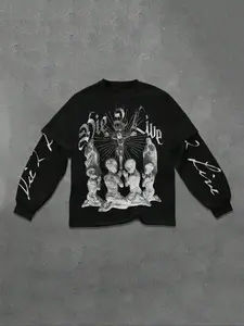 Women's Jesus Graphic Print Pullover Sweater, Autumn Winter Casual Style, Trendy Streetwear Fashion, Fitted Kint Fabric, Moderate Thickness