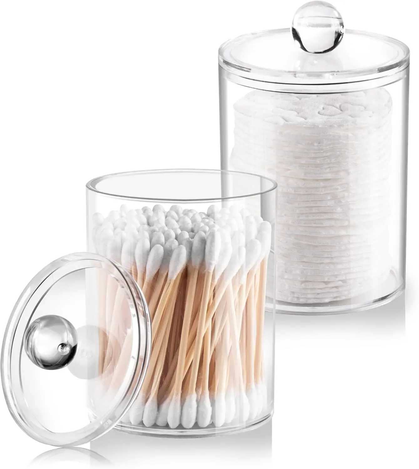 Qtip Holder - 2 Pack, 10 oz & 12 oz Dispenser for Bathroom Canister Storage, Vanity Makeup Organizer for Cotton Swabs, Balls, Pads & Floss Picks