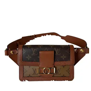 Pre-owned Louis Vuitton Leather Belt Bags Monogram Reverse Dauphine Bumbag Brown Coated Canvas with Brass Hardware & Trim Adjustable Waist Strap