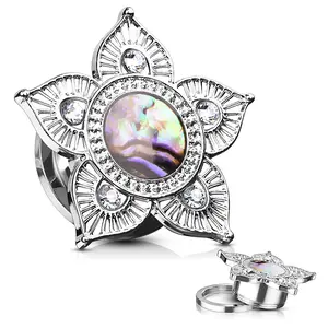 Tribal Flower Screw Tunnel Abalone Shell Center
