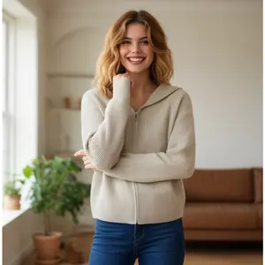 Zip-Up Hooded Knit Sweater: Autumn’s Stylish Comfy Essential