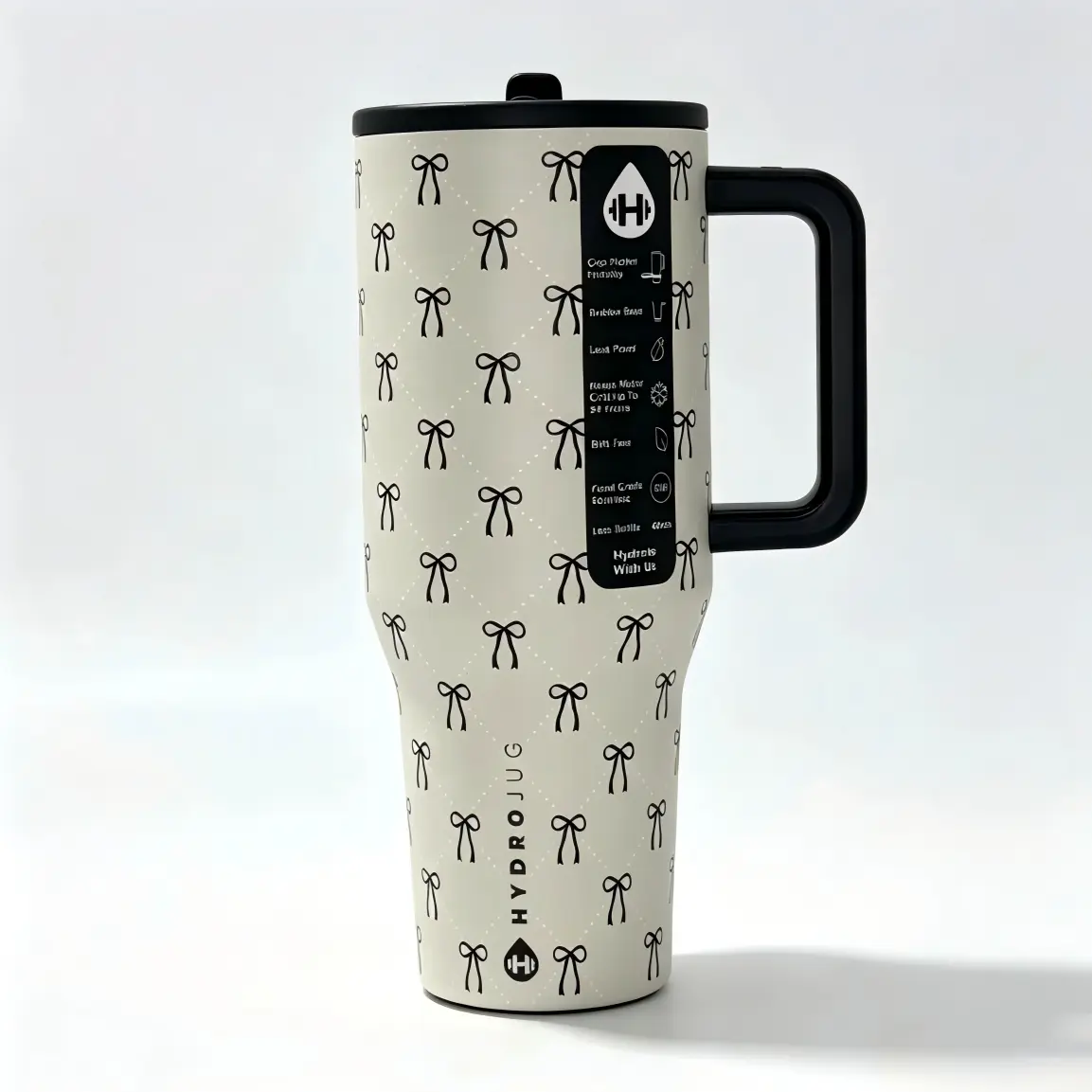 HydroJug Traveler Black Bow Edition, 40 oz Large Capacity Portable Insulated Tumbler — Camping, Travel, Gym, Office — New Vacuum Design — Birthday Surprise Road Trip