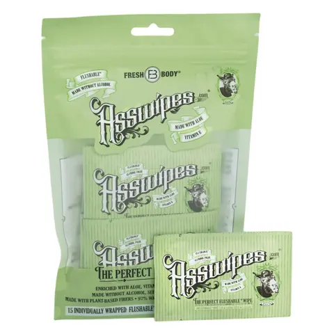 Asswipes Flushable Wipes for Adults - Body, Bathroom & Butt Wipes for Men, Women, with Aloe and Vitamin E - Made without Alcohol or Fragrance Sensitive Skin Moist Towelettes