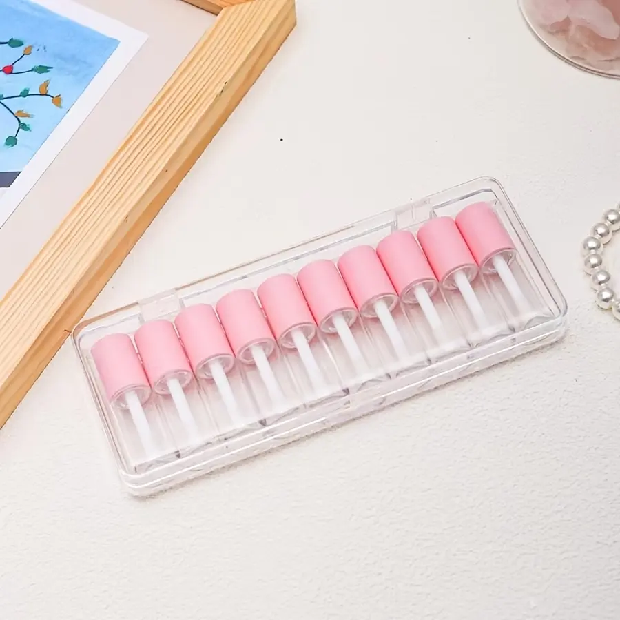 10 empty 1.2ml lip color tubes, mini round refillable containers, cosmetic packaging set, very suitable for daily use and for making your own cosmetic packaging materials.