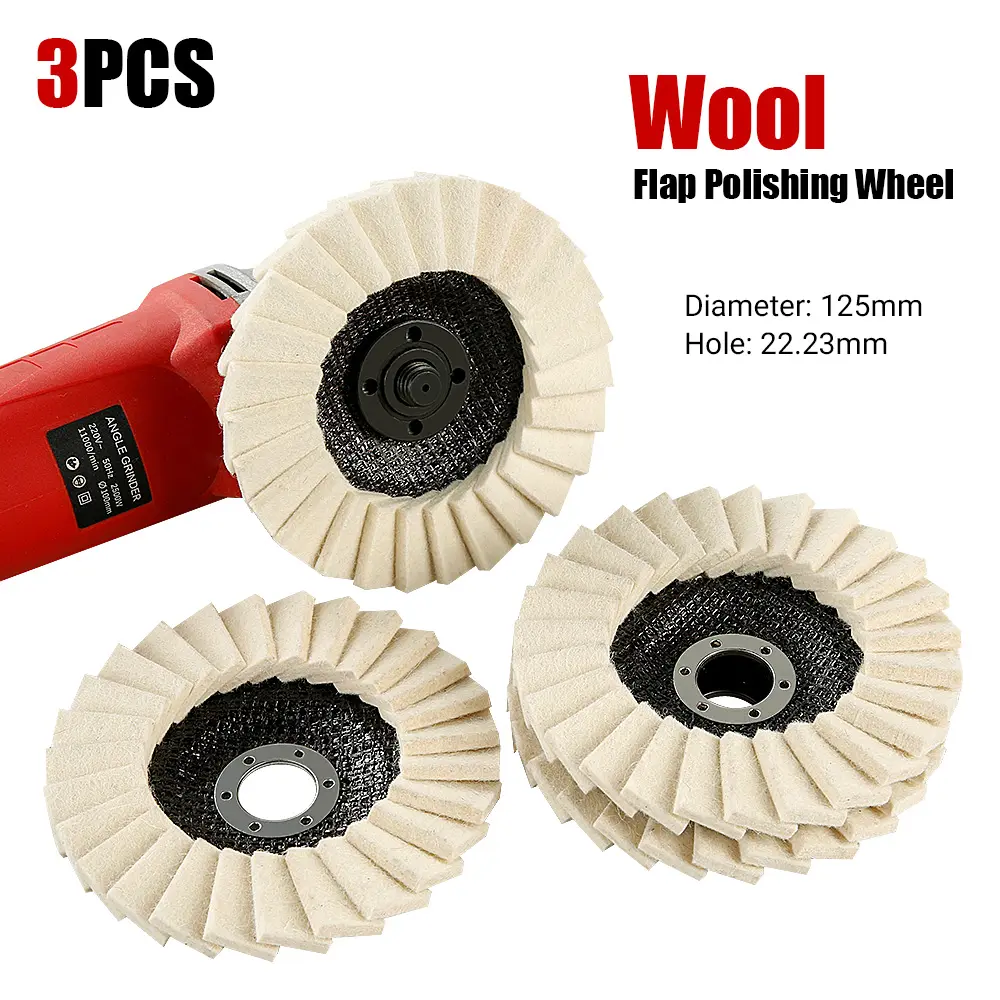 LOZLIN 3pcs 5 inch wool polishing wheels/buffing pads angle grinder accessories grinding discs for glass ceramic polishing fathersdaygift Flap Compression Wool
