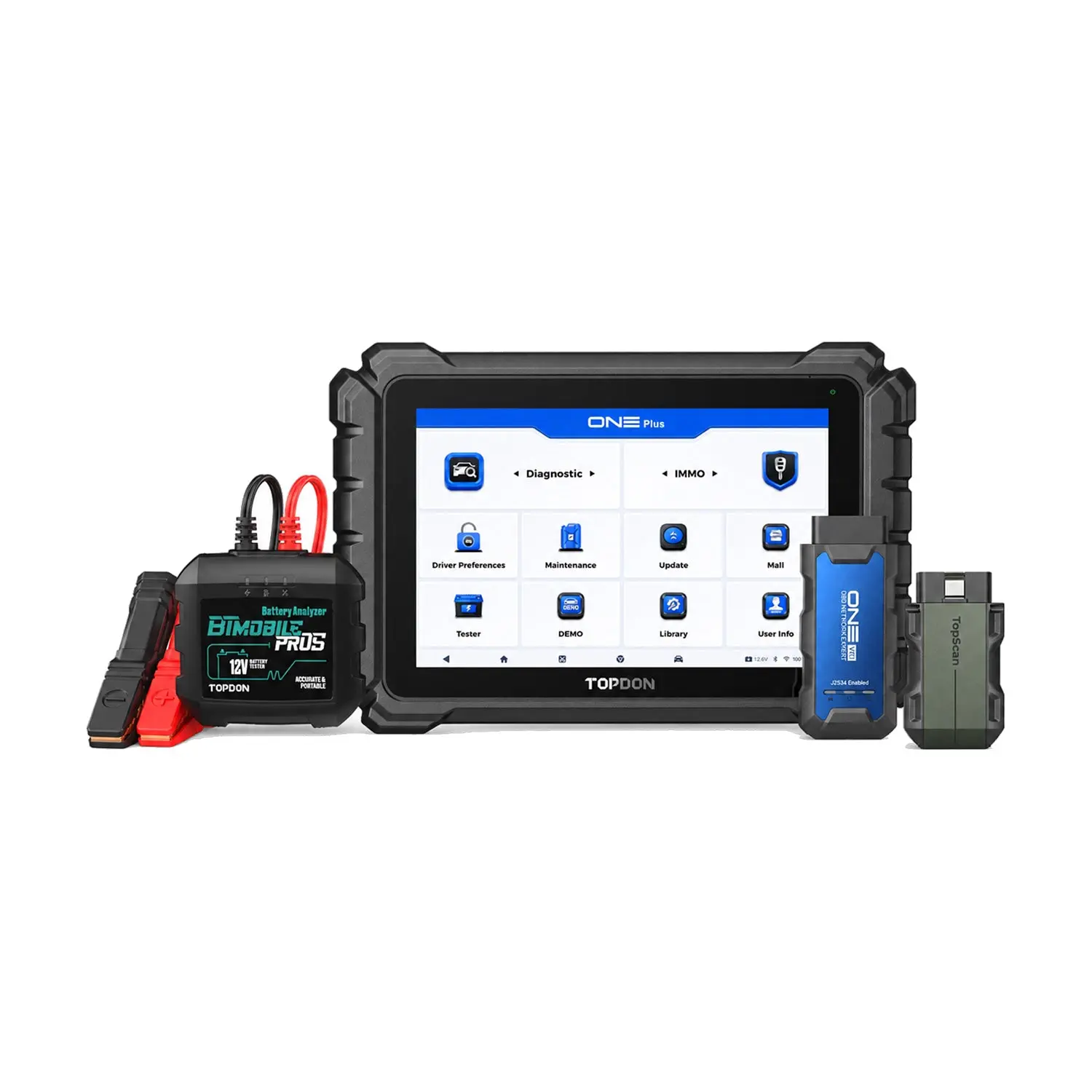 TOPDON ONE Plus Professional Automotive Diagnostic Scan Tool | J2534 Programming, Coding & 50+ Service Functions, 2 Years of Updates, Battery Tester & TopScan Master Included