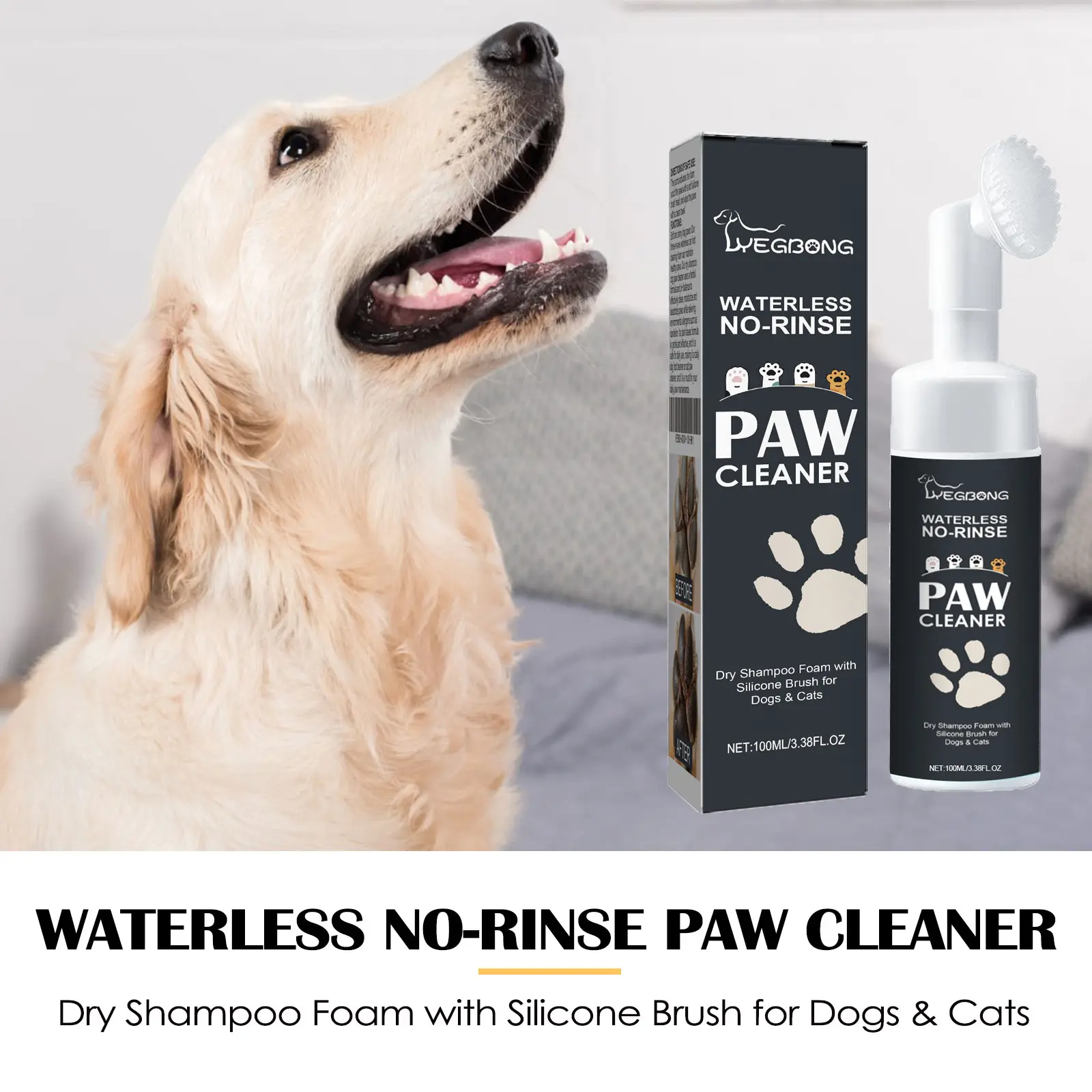 Paw Cleaner Foaming for Dogs & Cats | Natural Pet-Safe Gentle Formula | No-Rinse Mud & Dirt Remover | Moisturizing Foot Pad Care