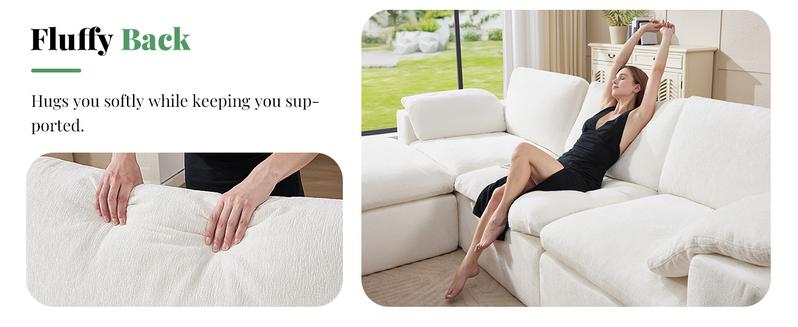 【Ships in multiple Boxes】AMERLIFE 130 inch Cloud Couch Sectional, No-Assembly Modular Sectional Sofa with 83.5 inch Deep Chaise, Oversize Cloud Couch for Living Room