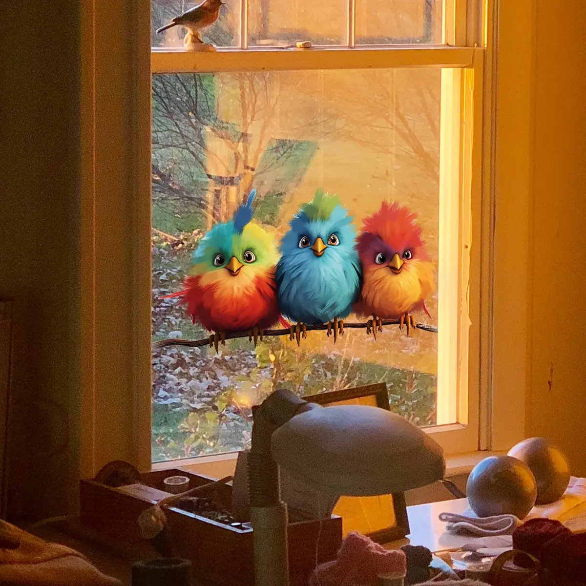 A creative colored bird single-layer static sticker (20*30cm) for bathroom decoration, background, shop window, and window (DJ7111-YC)