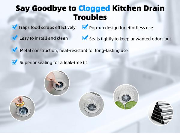 Hibbent Upgraded 3 in 1 Kitchen Sink Drain Strainer, Stainless Steel Pop Up Sink Stopper, Larger Anti-Clogging Basket, 3-Layer Seal, Detachable Drain Plug for US Standard 3-1/2" Drain, Matte Black,summervibes,campingessentials,campinggear,home essentials