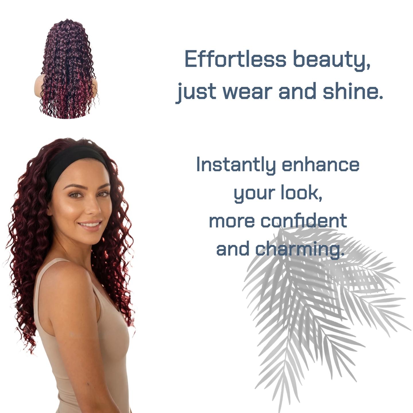 Curly Headband Wig —glueless ready to wear wig Voluminous, Tight Curls; Synthetic Hair Designed for Black Women; Non-Lace Headband Wig; 150% Density (Natural Color)