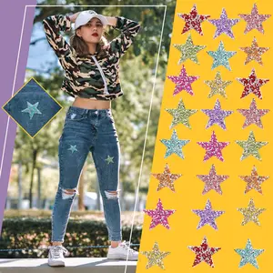 Set of 24 Star Iron on Patches Iron on Adhesive Star Patches Iron on Star Glitter Rhinestone Shiny Star Patche Appliques for Jeans Bag Pant Clothing Repair Decoration (Multi Colored) summervibes