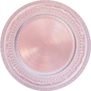 13" Foil-Pink Charger Plates, Lace Embossed Elegant Charger Plate Set of 6, Round Server Ware Chargers for Dinner Plate,  Bulk Table Setting for Party or Event
