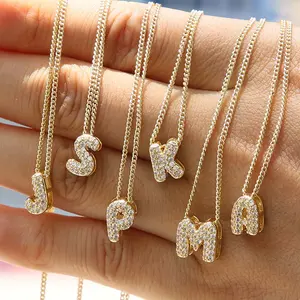 zircon 3D cute balloon bubble 26 English letters pendant diy side chain combination name necklace digital gift for men and women
