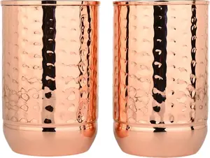 Pure Copper Drinking Cups Set of 2 - Hammered Copper Tumbler made from Pure Copper for Ayurveda Health Benefits - 11.8 oz (350 mL) Capacity