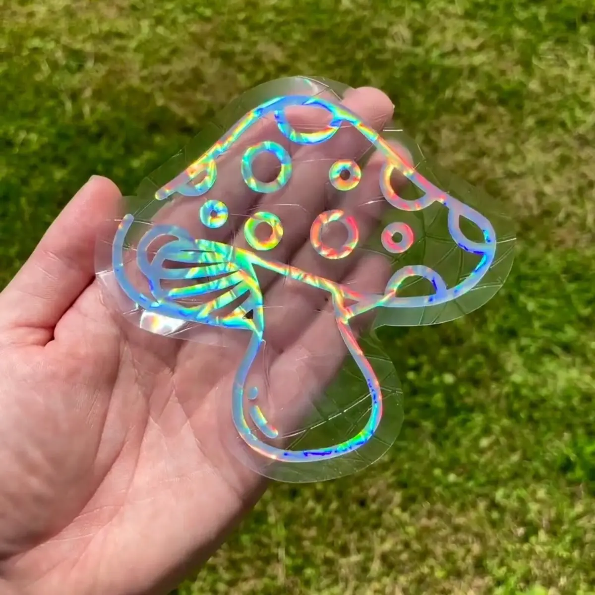 Holographic Mushroom Suncatcher Sticker, Rainbow Maker, Window Decal, Hippie Decor, Housewarming Gift For Her, Decorative Window Ornaments