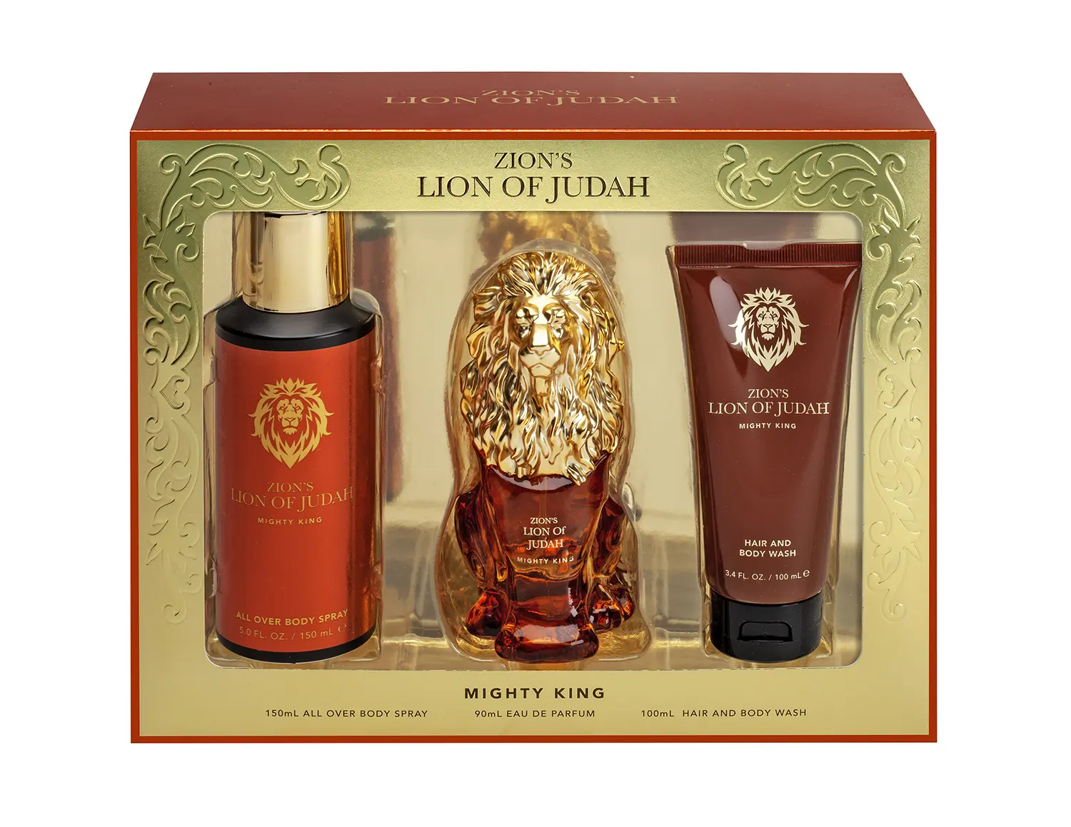 LION OF JUDAH | Mighty King 3PC Box Set for Men – 3oz EDP Spray, 5oz Deodorant Spray & Hair & Body Wash – Bold Masculine Fragrance with Woody & Spicy Notes – Long-Lasting All-Day Scent | Ideal for Everyday, Gym, or Special Occasions