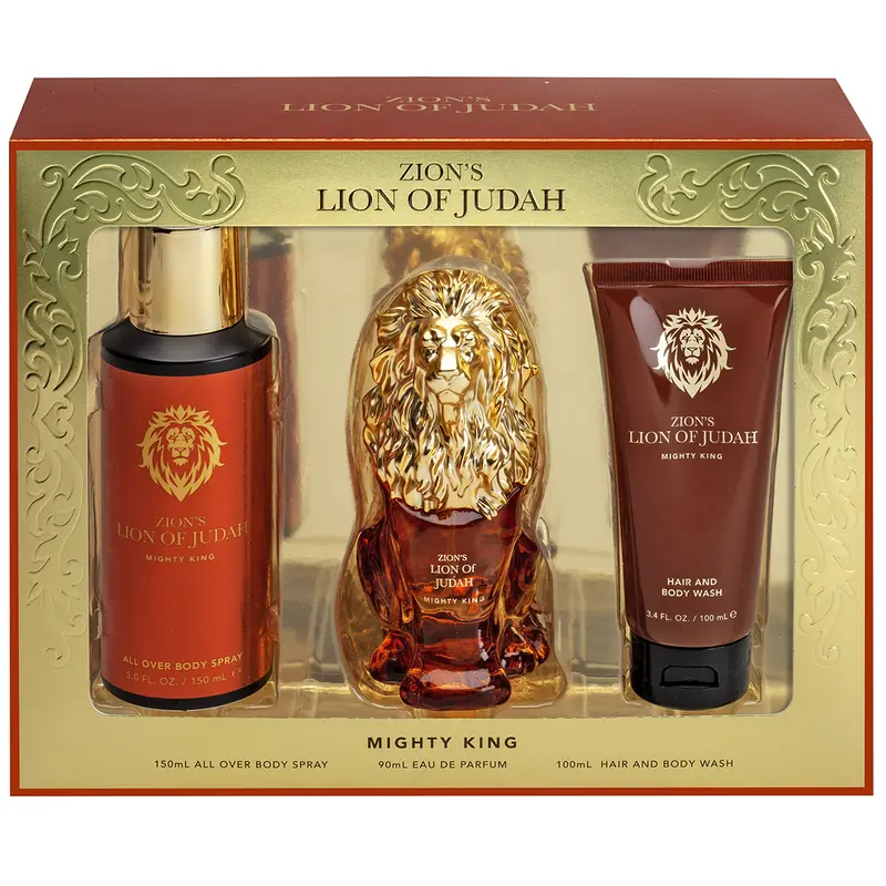 LION OF JUDAH | Mighty King 3PC Box Set for Men – 3oz EDP Spray, 5oz Deodorant Spray & Hair & Body Wash – Bold Masculine Fragrance with Woody & Spicy Notes – Long-Lasting All-Day Scent | Ideal for Everyday, Gym, or Special Occasions