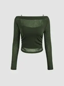 Cider [10 colors, size 0-26] Boat Neck Long Sleeve Two-piece Top
