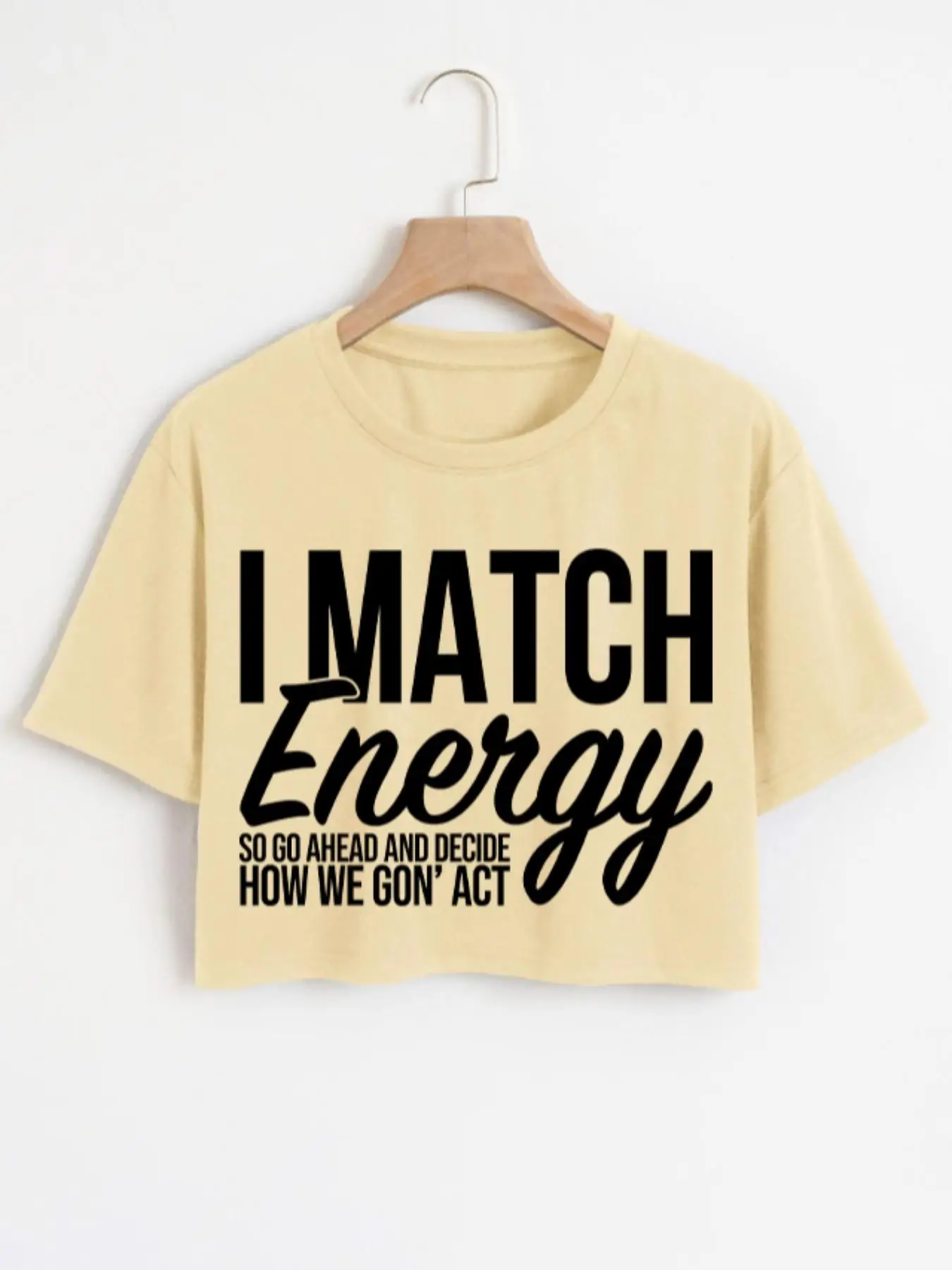 Women's Spring Letter Print Round Neck Crop Tee, Casual Short Sleeve Crew Neck T-shirt for Summer, Streetwear Women's Top for Daily Wear