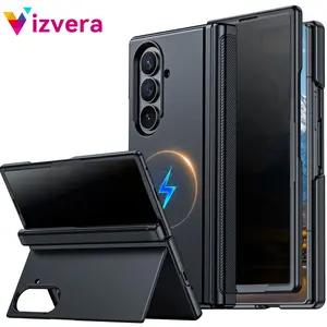 Vizvera Magnetic for Samsung Galaxy Z Fold 7 Case with Stand, Fit for Magsafe, Hinge Protection, Privacy Screen Protector, Built-in Hidden Kickstand, Shockproof Phone Case