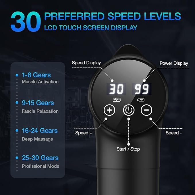 Handheld Muscle Massager Deep Tissue M68-7,Pain Relief with 9 Attachments&30 Speed,Massage Device for Knee,Foot,Neck,Back, Perfect Gift