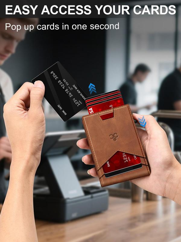 Men's Minimalist RFID Blocking Card Holder, Slim Pop Up Wallet, Simple Style Card Holder for Daily Use, Credit Card Holder