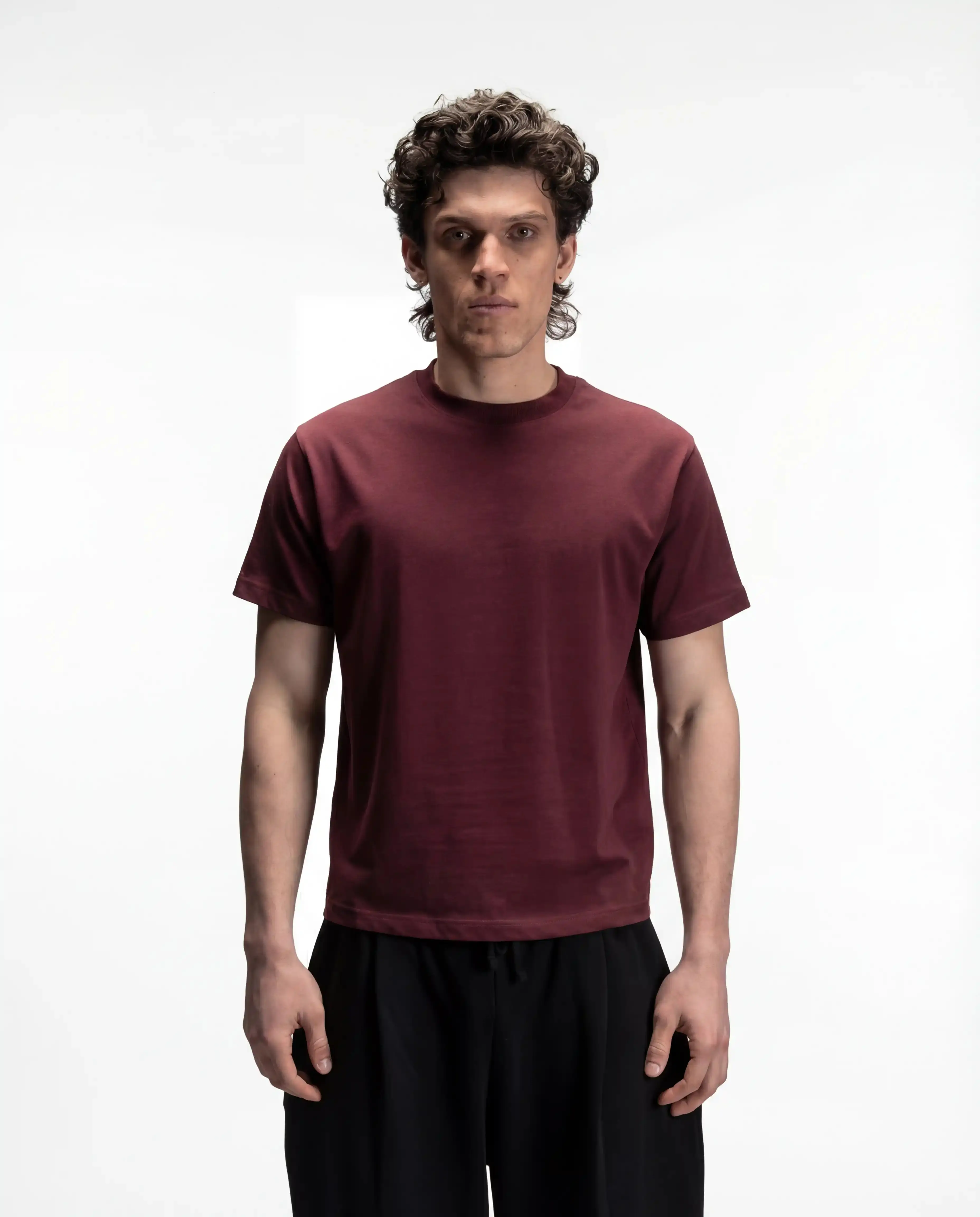 Cropped Organic Tee, 220GSM, Maroon