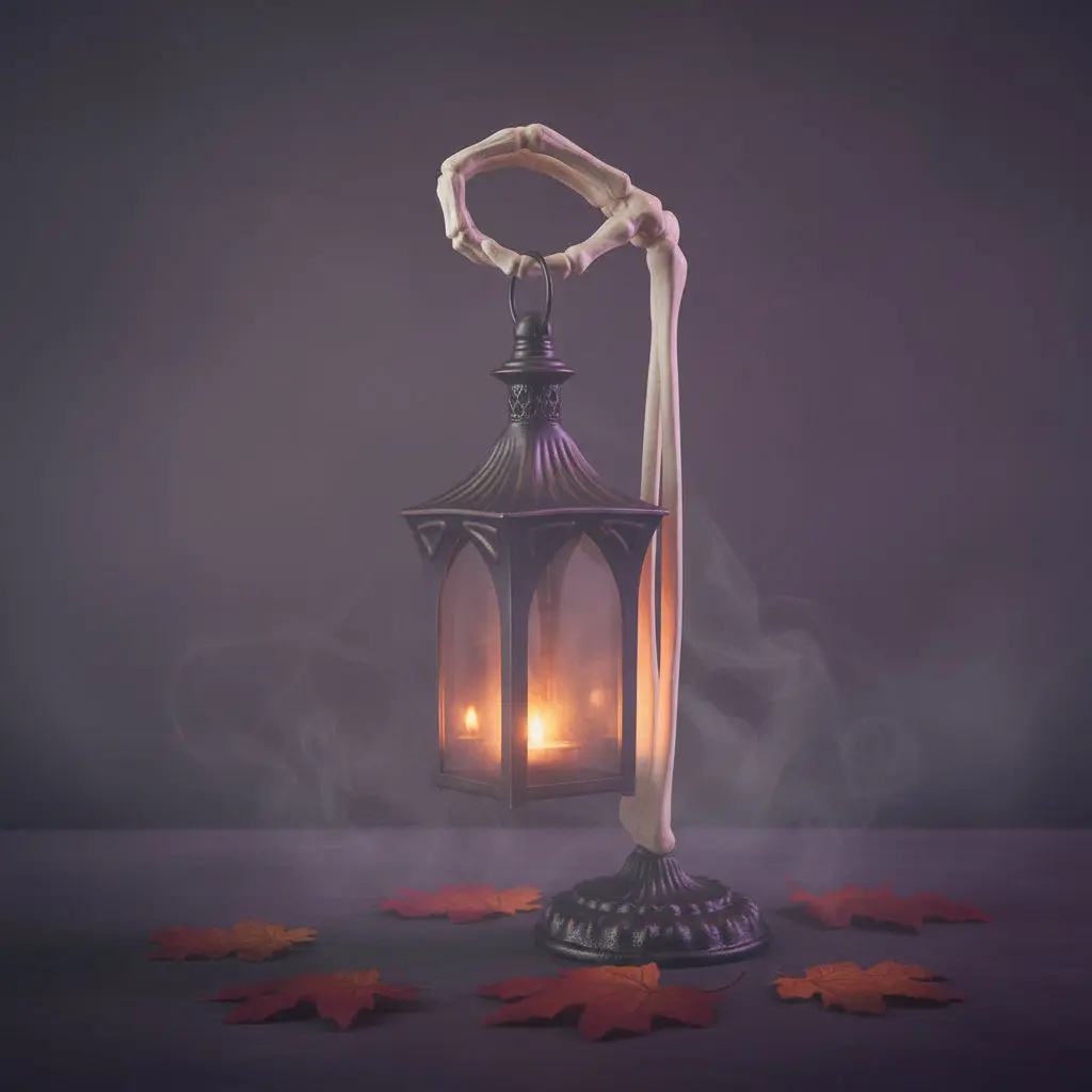 Metal Tealight Lantern with Skeleton Hand Holder