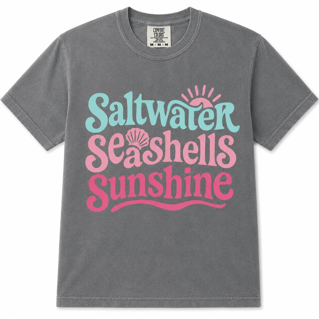 Women’s Graphic T-Shirt, Coastal Short Sleeve Ocean Tee in Garment-Dyed Cotton, Casual Relaxed Fit with Round Neck, Shortsleeve, Tshirt, Twill, Seashell Print, Aesthetic, Loose-Fitting, 2Xl, Ocean Style, Tops, Casual Tee