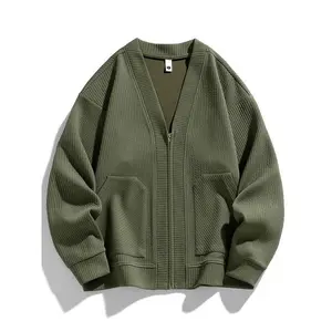 Knitwear Men's Oversized Cardigan Jacket - Black Zippered Knit Coat Menswear Tops