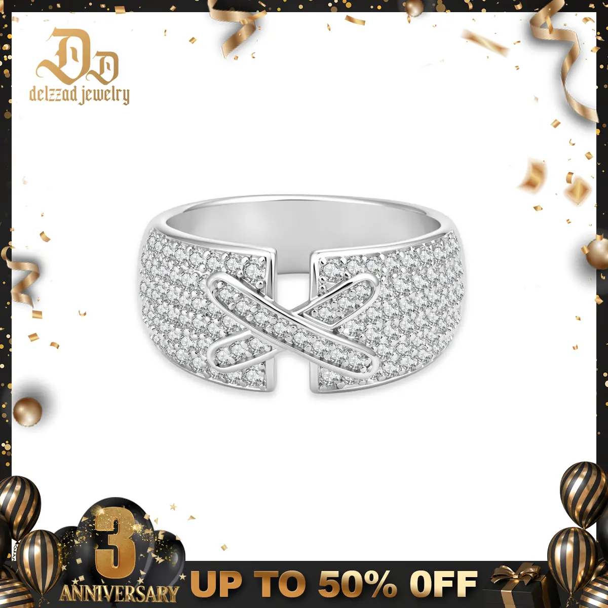 Delzzad 14K Gold-Plated X-Bonded Ring Band Lien Ring VVS Synthetic Moissanite Ring Exquisite Jewelry for Men Women Perfect Birthday Engagement Wedding Anniversary Christmas Gift