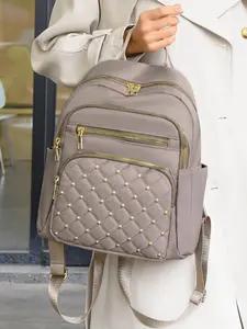 New Feature Backpack Laptop Bag Large Capacity Multi-Layer Fresh Argyle Pattern Oxford Cloth Unisex Casual Trendy Bookbag