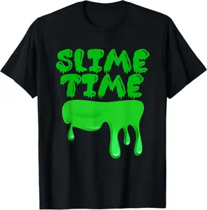 Slime Time T-Shirt Vintage Trendy Casual Short Sleeve T-shirt , Ladies Summer Outfit,100%cotton Top Womenswear Black Everyday