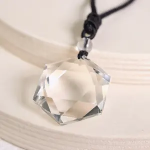 Clear Quartz Hexagram Shaped Pendant Healing Resizable Necklace for Women Men