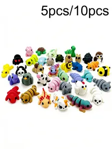5pcs/10pcs 3D Printed Mini Animal Cartoon Models, Micro Multi-Color Cute Animal Keychains, Random Styles, Decorative Ornaments