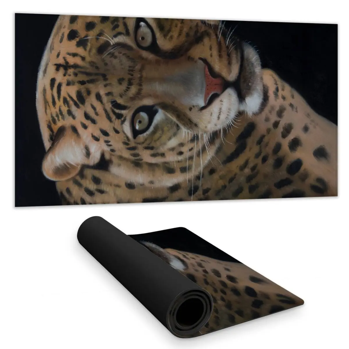 Fierce Leopard Print Desk Mat with 360-Degree Rotatable Stand - 16x32 in, Realistic Feline Home Decor, Non-Slip Rubber Back, Waterproof Surface, Desk Protection, Non-Slip Rubber Backing, 16 X 32 In, Anti-Skid, Indoor