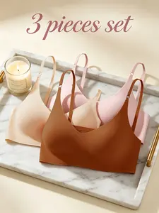 YOUKA 3 Pack Barely-There Seamless Smooth Wireless Bras, Ultra-Thin Soft Comfort Fit Medium Support Bralette Multipack for Spring Summer Warm Weather & Everyday, Mother's Day