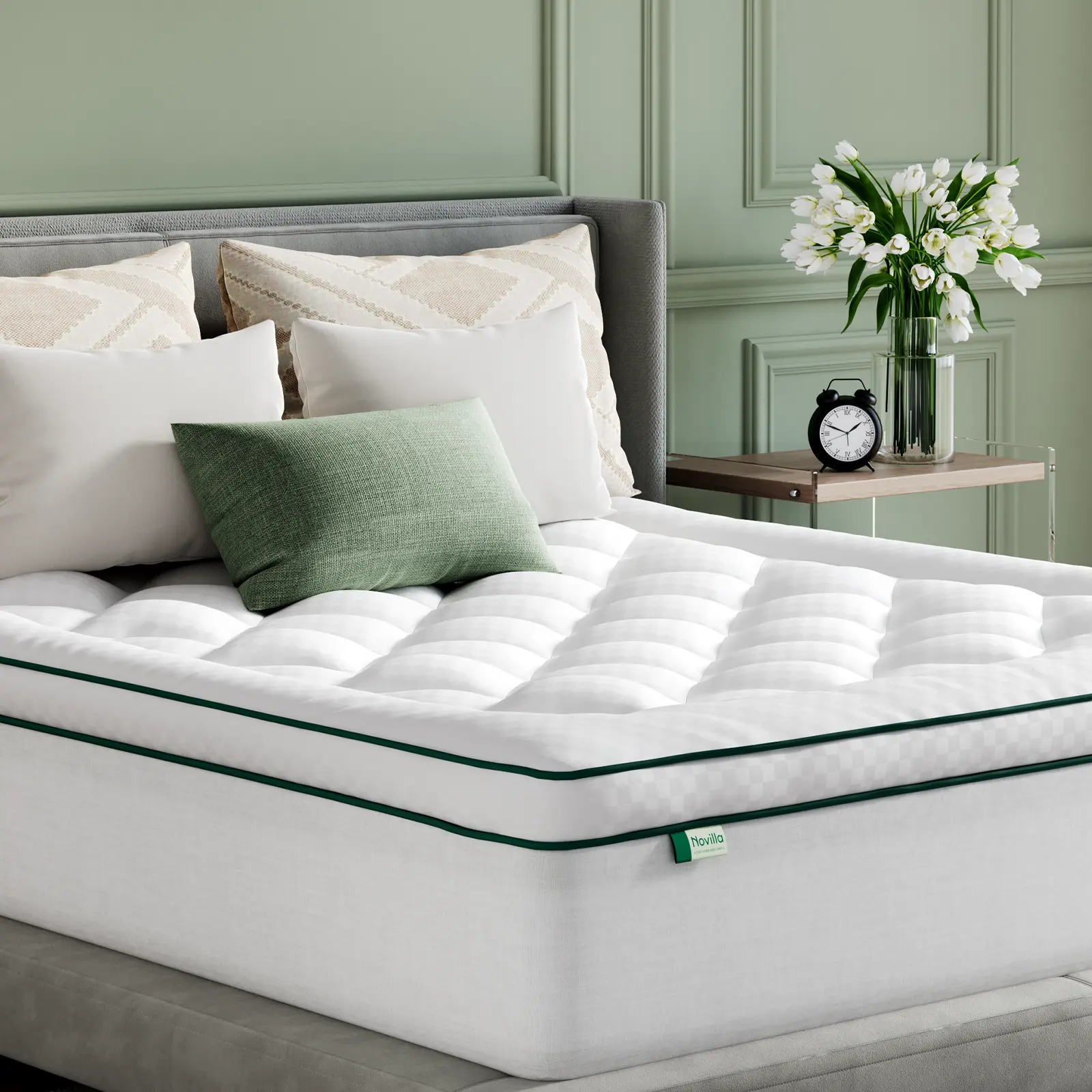 Novilla Cooling Mattress Topper , Thick Luxury Comfort Layer, Breathable & Soft on Skin, Deep Pocket Design, Machine Washable, Ideal for Bedroom & Home Use,DealsForYouDays