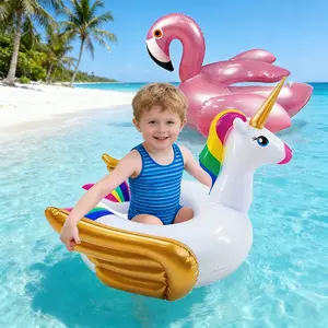 2 Pack Kids Pool Floats – Unicorn & Flamingo Inflatable Swim Rings, Split Ring Ride-On Pool Floaties for Girls & Boys Ages 3-8, Summer Water Toys for Beach & Pool Party