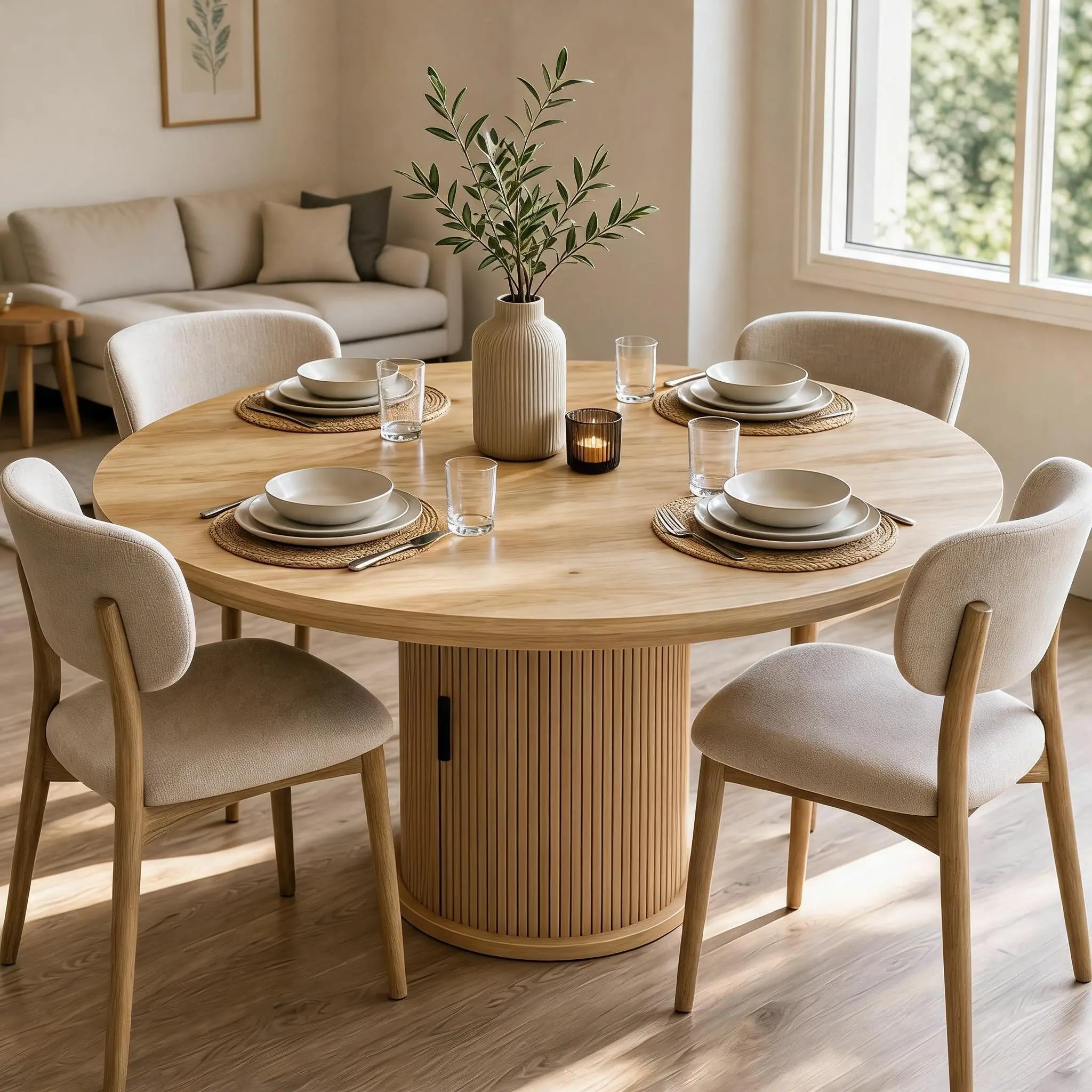 47" Round Dining Table for 4, Modern Kitchen Dinner Table with 2-Tier Hidden Storage Shelf & Sliding Doors, Heavy-Duty Wooden Pedestal Table for Dining Room, Black summerwins,dorm essentials,home decor homemakeover
