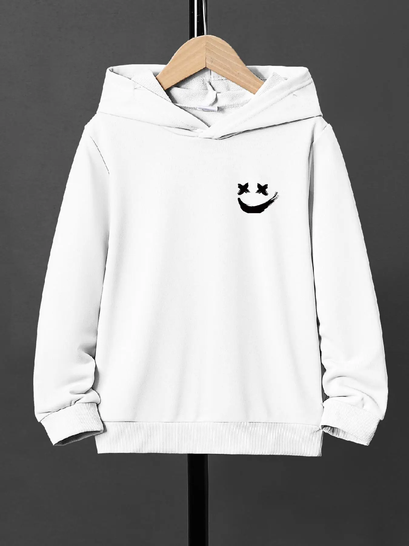 Boy's Cartoon Face Print Drop Shoulder Hoodie, Fashion Casual Hooded Sweatshirt for Daily Outdoor Wear, Boys Clothing for Spring & Fall